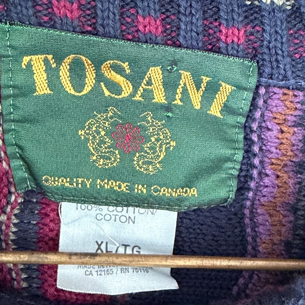 Rare Tosani Sweater Vintage XLarge CoogiStyle MultiColor 80s 90s - Picture 2 of 7